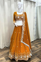 Full Sleeve Lehenga Choli Set In Mustard Yellow - Boutique Nepal