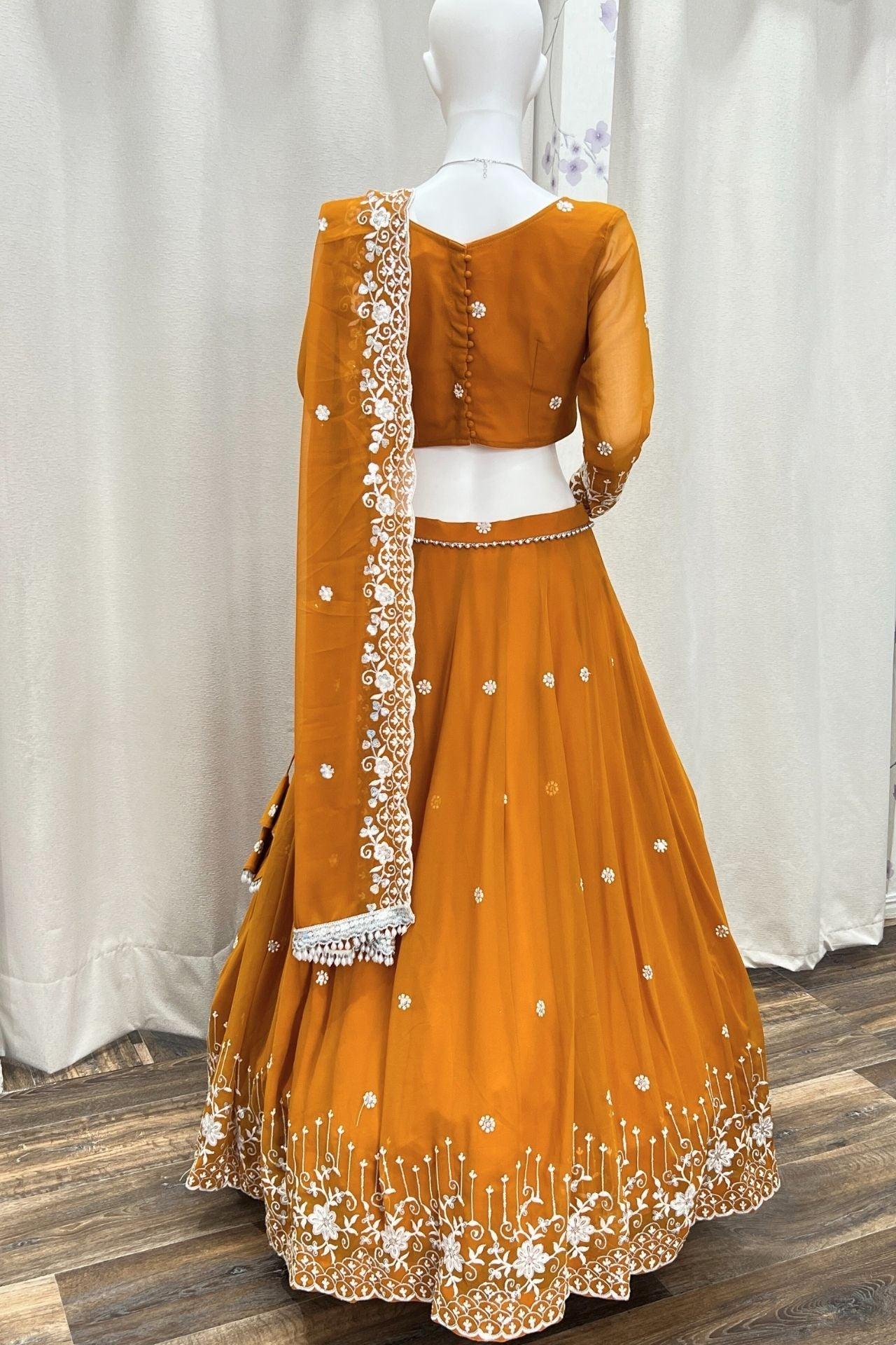 Full Sleeve Lehenga Choli Set In Mustard Yellow - Boutique Nepal