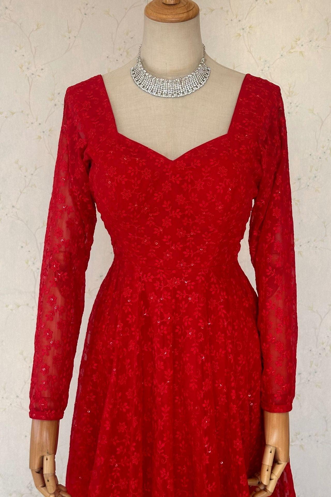 Full Sleeves Red Anarkali Kurta - Boutique Nepal