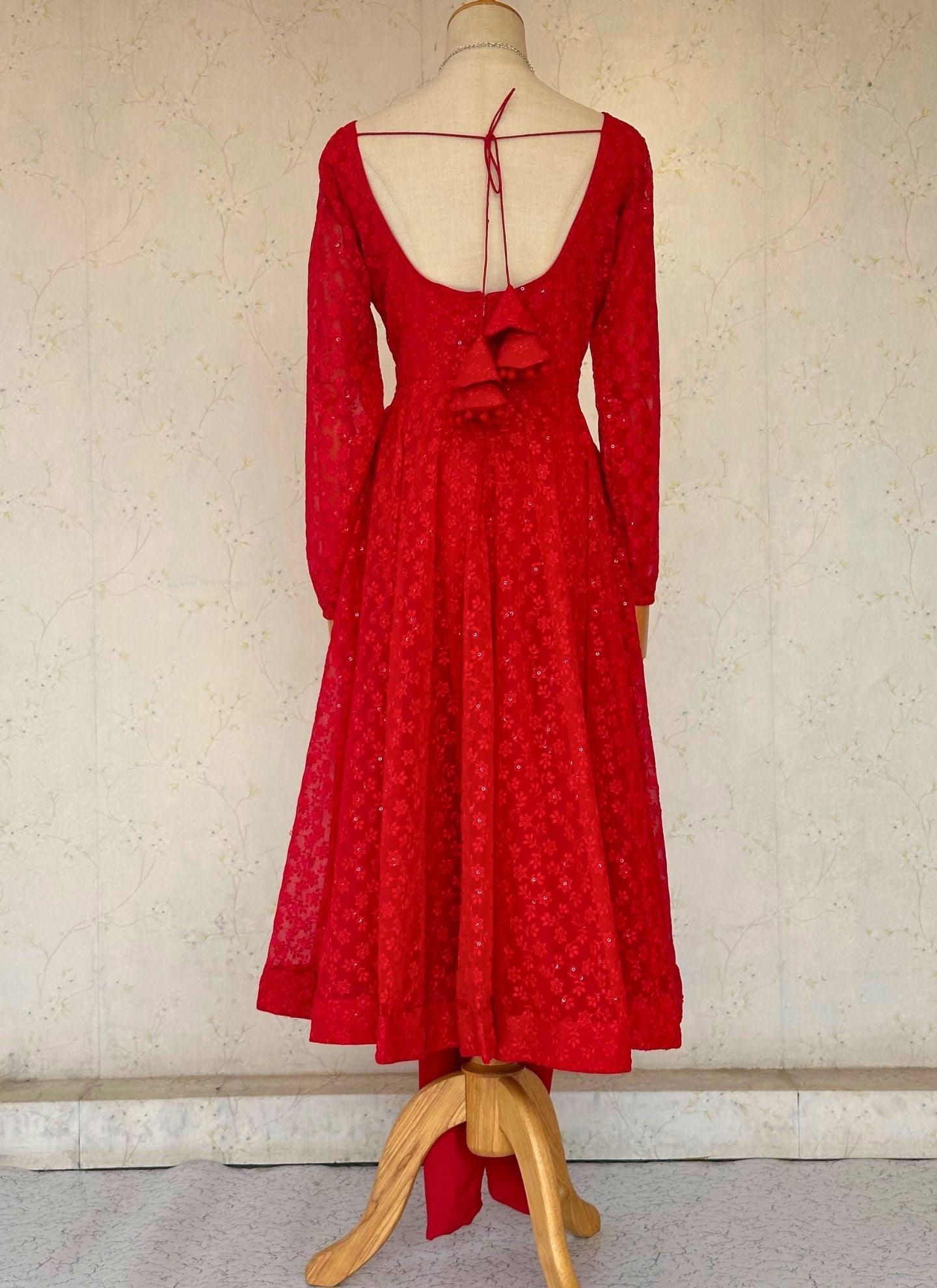 Full Sleeves Red Anarkali Kurta - Boutique Nepal