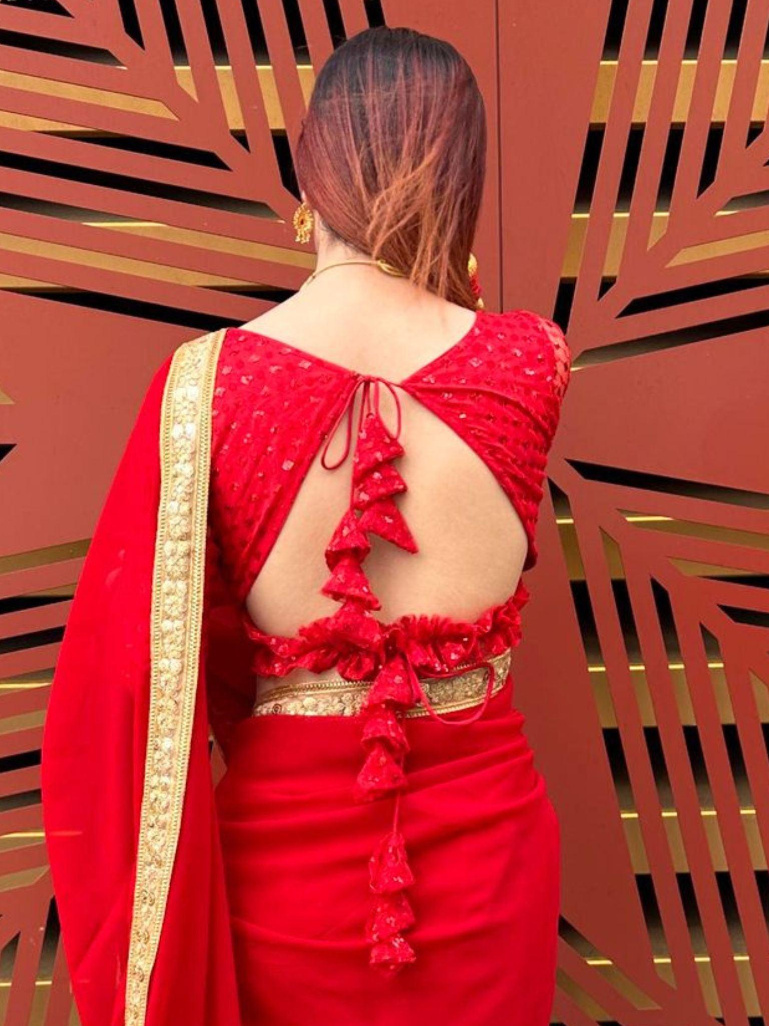 Full Sleeves Red Embroidery Blouse - Boutique Nepal