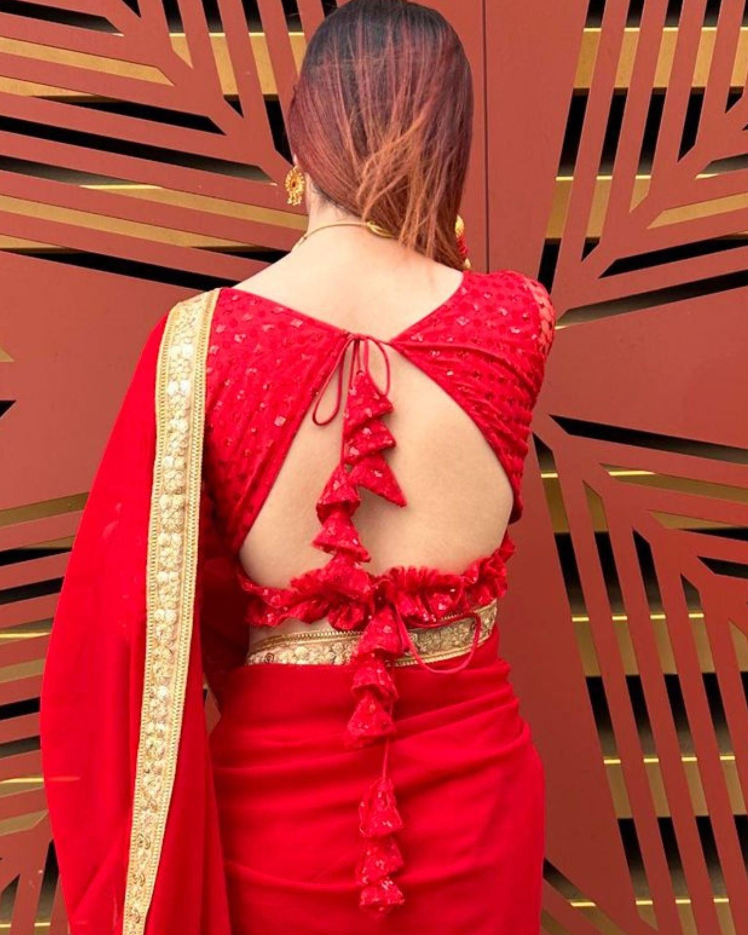 Full Sleeves Red Embroidery Blouse - Boutique Nepal Australia 
