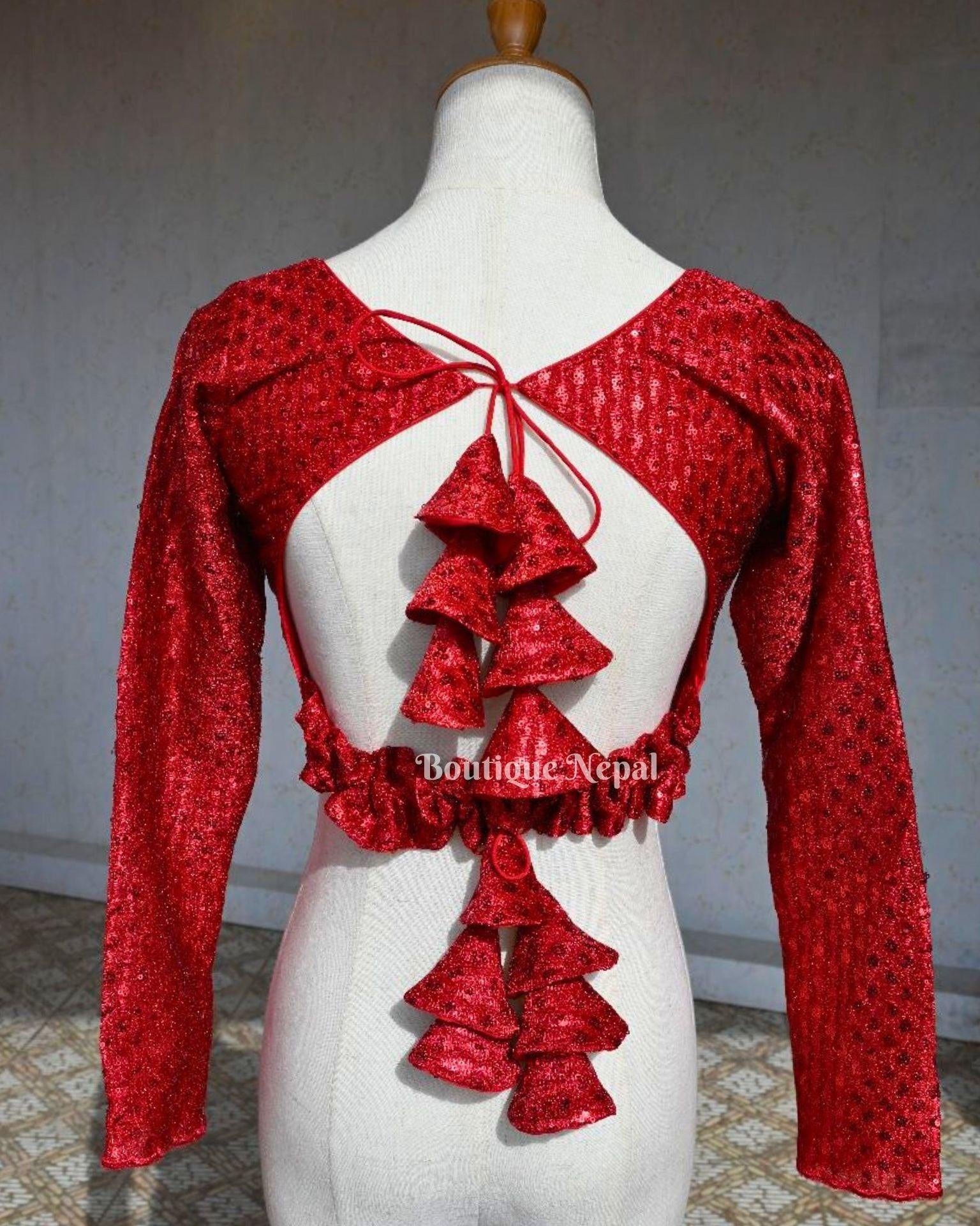 Full Sleeves Red Sequence Blouse - Boutique Nepal Australia 