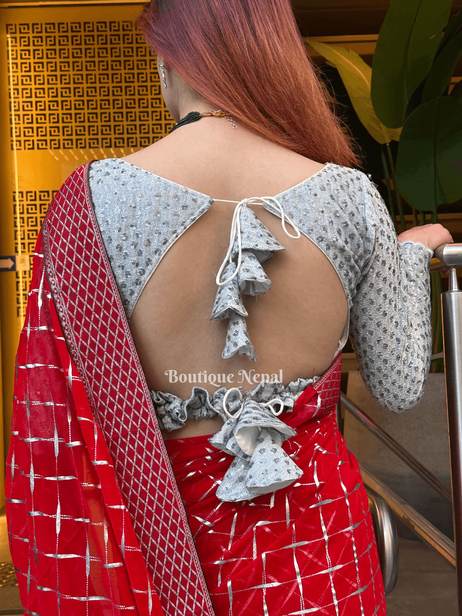 Full Sleeves Silver Sequence Blouse - Boutique Nepal