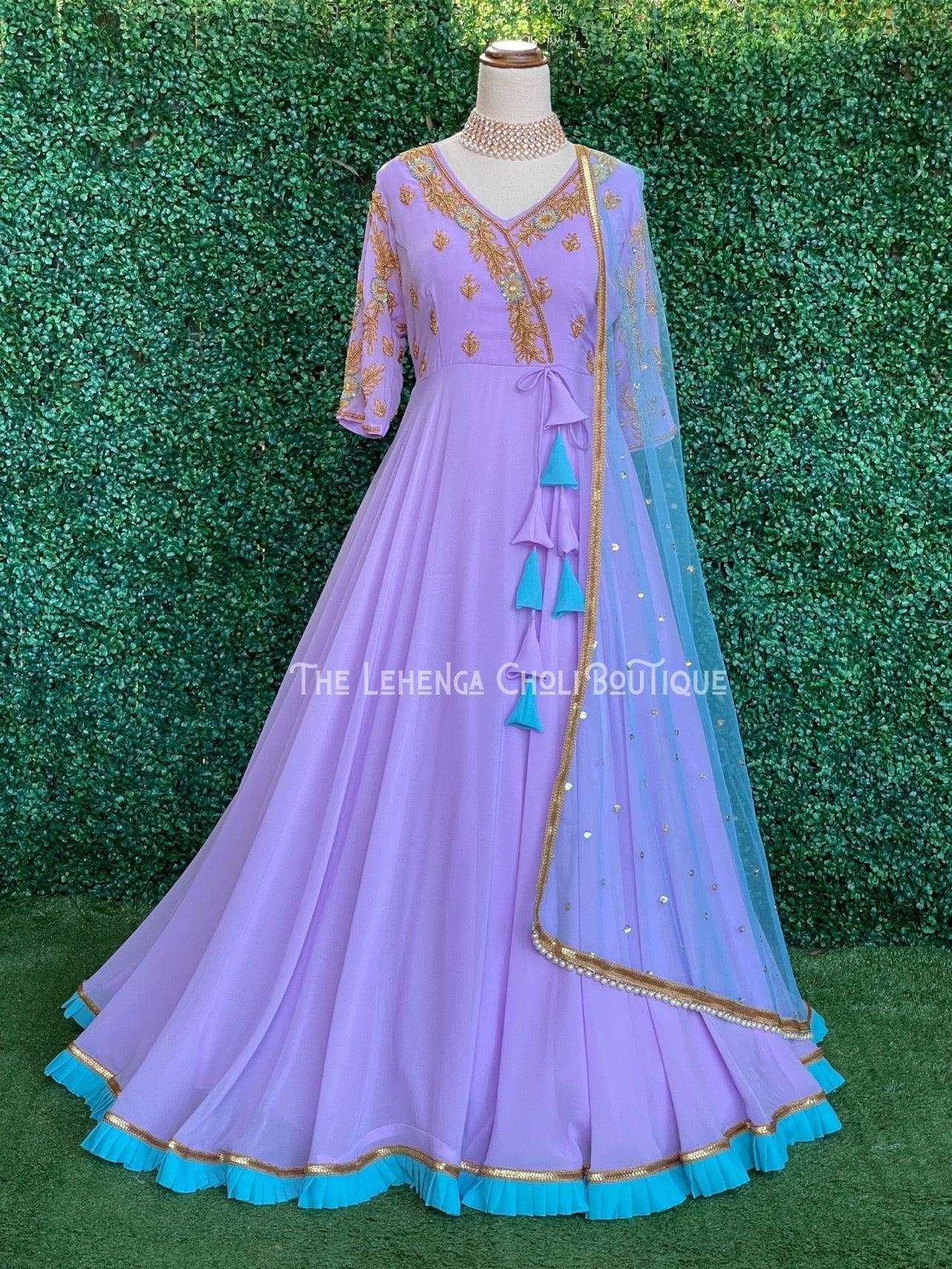 Georgette Handwork Anarkali Gown in Lavender - Boutique Nepal