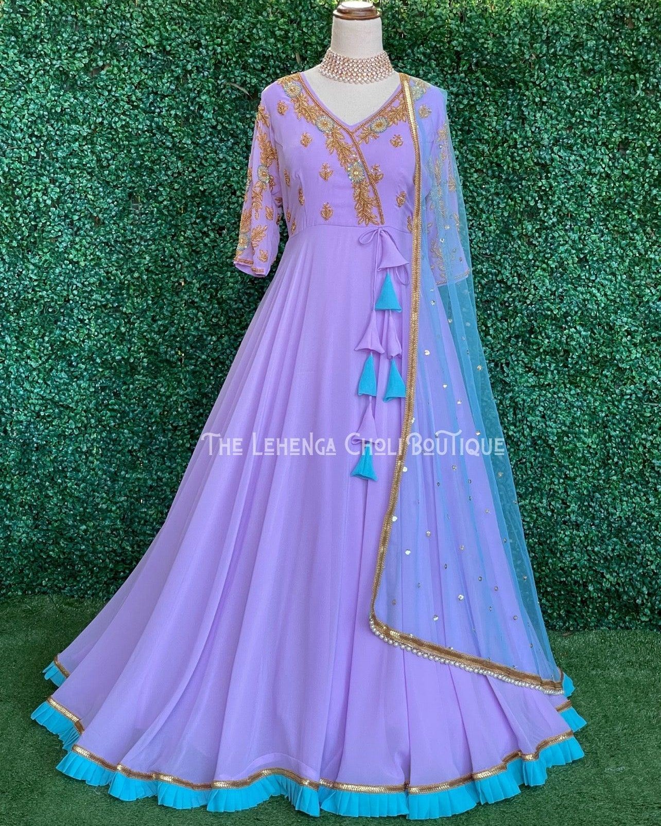 Georgette Handwork Anarkali Gown in Lavender - Boutique Nepal Au