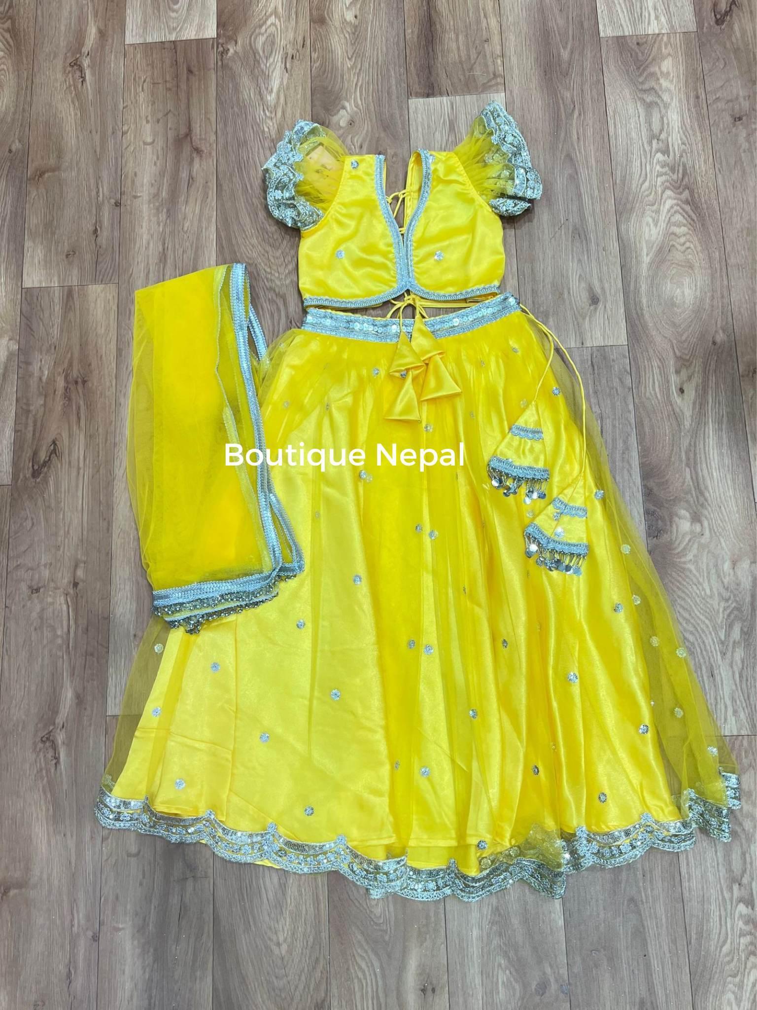 Girls Lehenga Choli Set In Yellow - Boutique Nepal