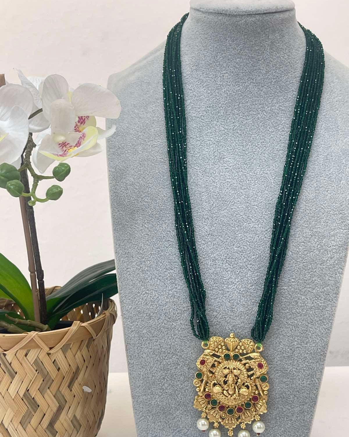 Gold Plated Pendant with Green Hydro Pote - Boutique Nepal