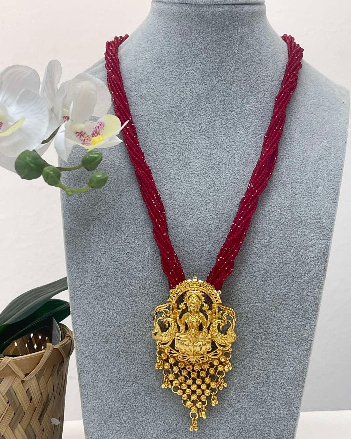 Gold Plated Pendant with Red Hydro Pote - Boutique Nepal