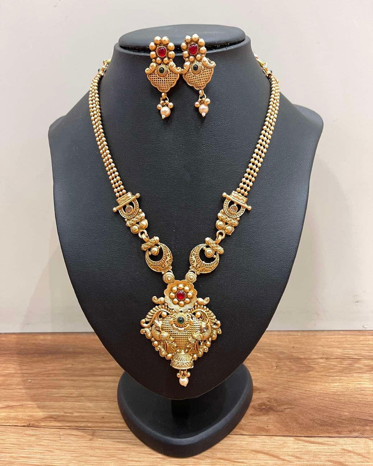Gold Plated Temple Necklace Set with Jhumka - Boutique Nepal