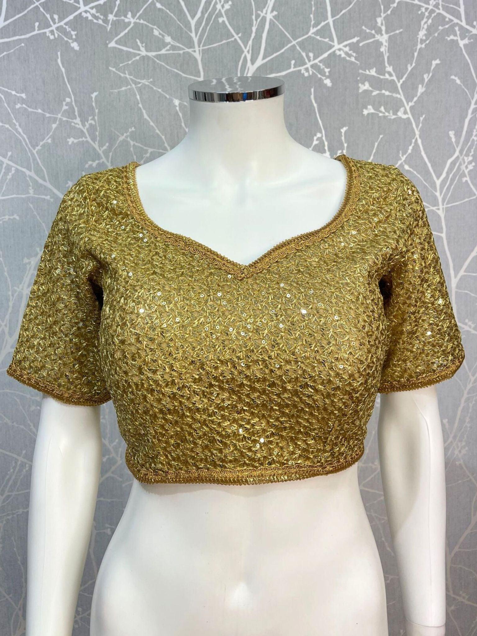 Golden Net Blouse With Plain Border - Boutique Nepal