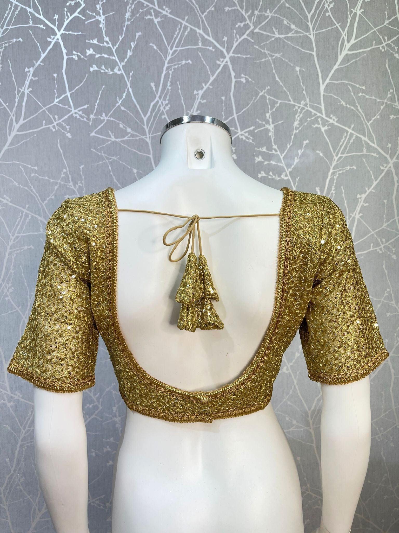 Golden Net Blouse With Plain Border - Boutique Nepal