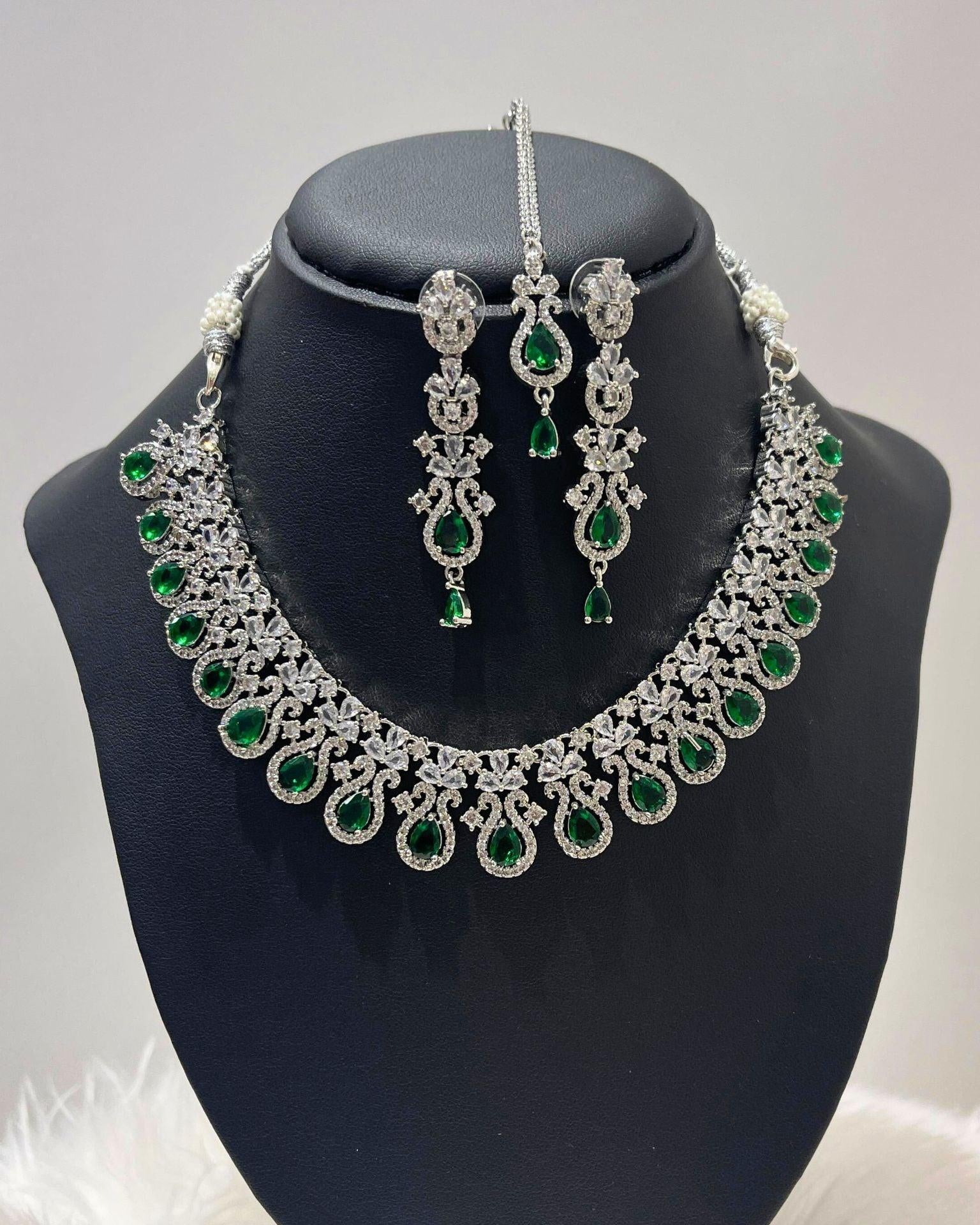 Green American Diamond Necklace Set - Boutique Nepal Au