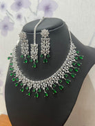 Green American Diamond Necklace Set with Bindi - Boutique Nepal