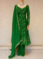 Green Anarkali Kurta With Mirror Work - Boutique Nepal