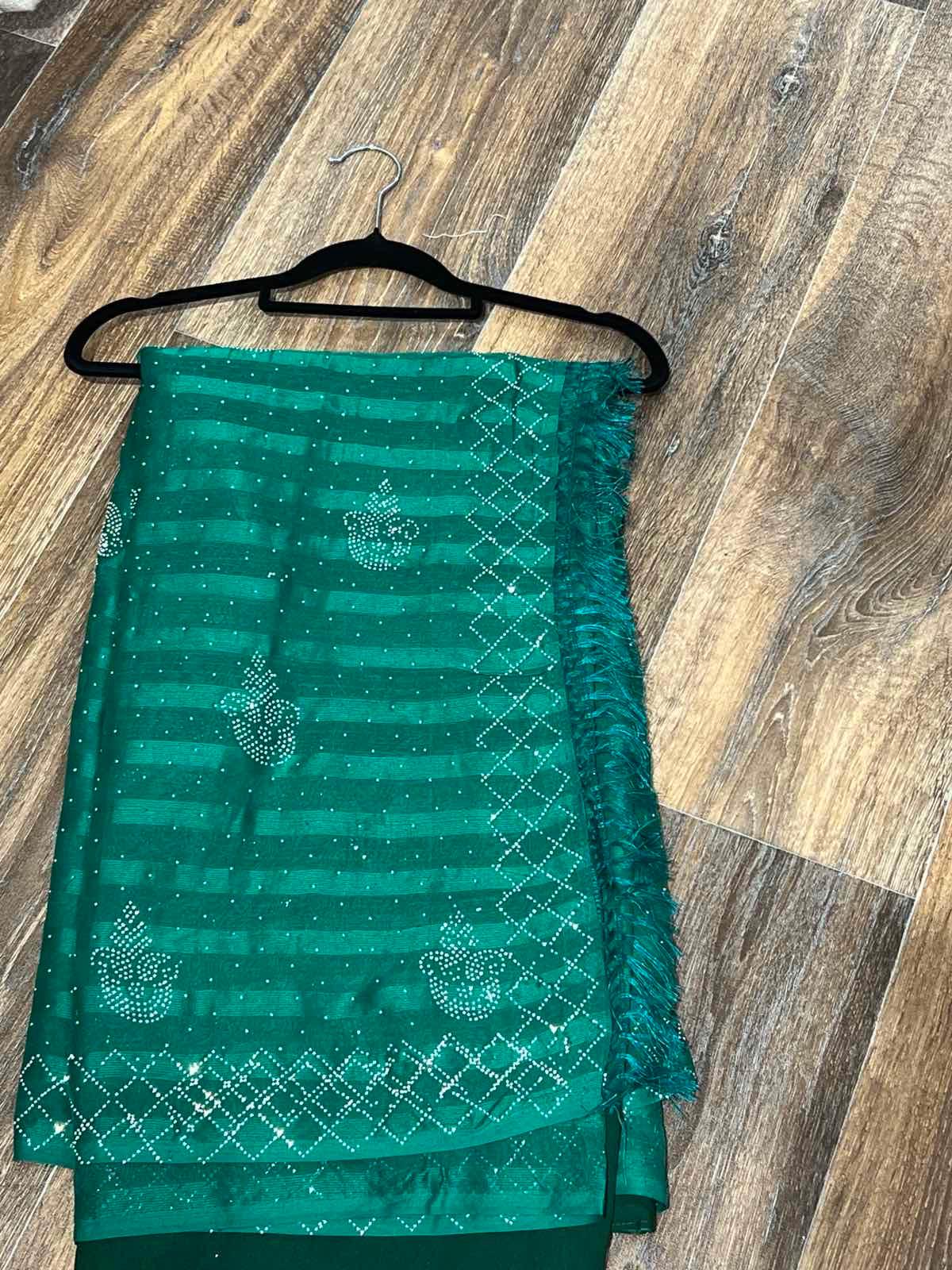 Green Saree With Silver Tiki - Boutique Nepal