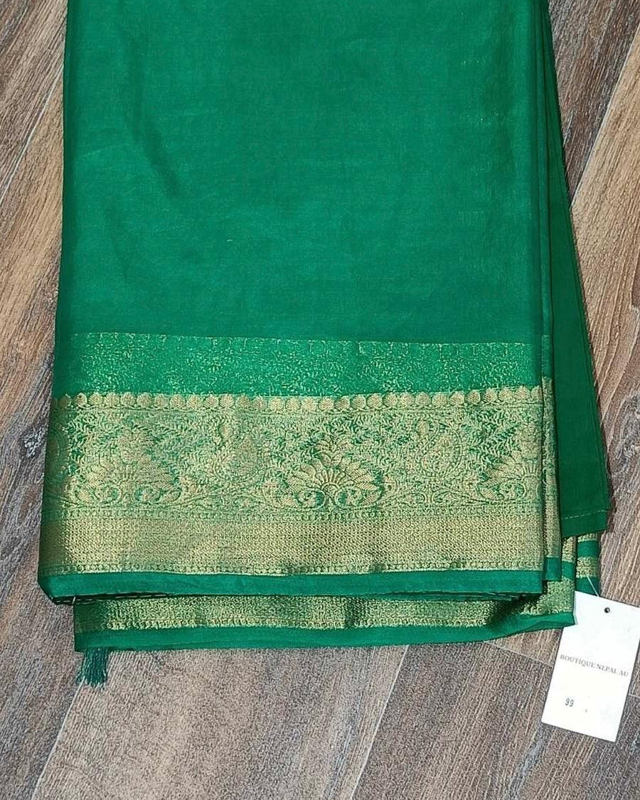 Green Cotton Saree - Boutique Nepal Australia 