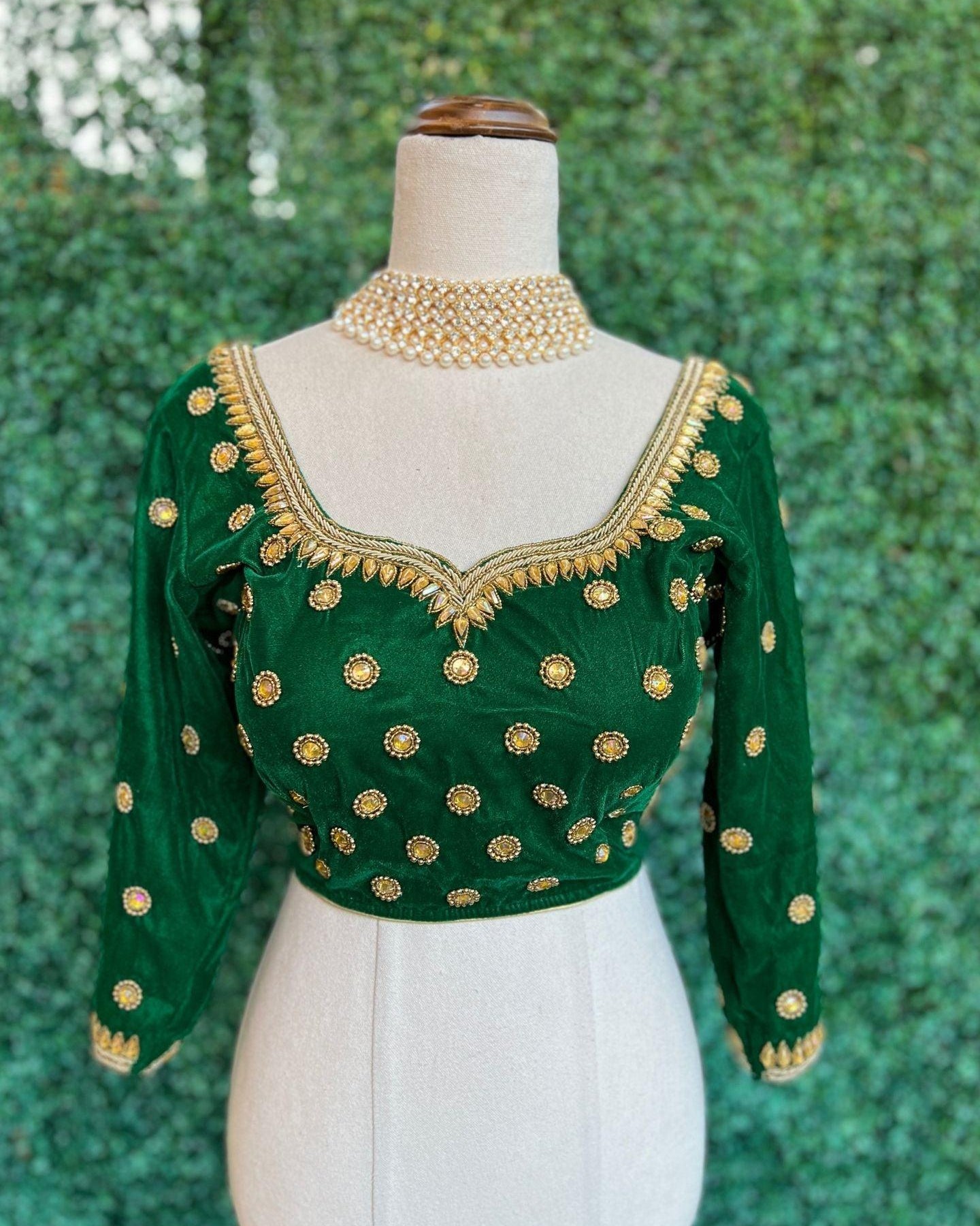 Green Velvet Hand Embroidered Blouse - Boutique Nepal Au