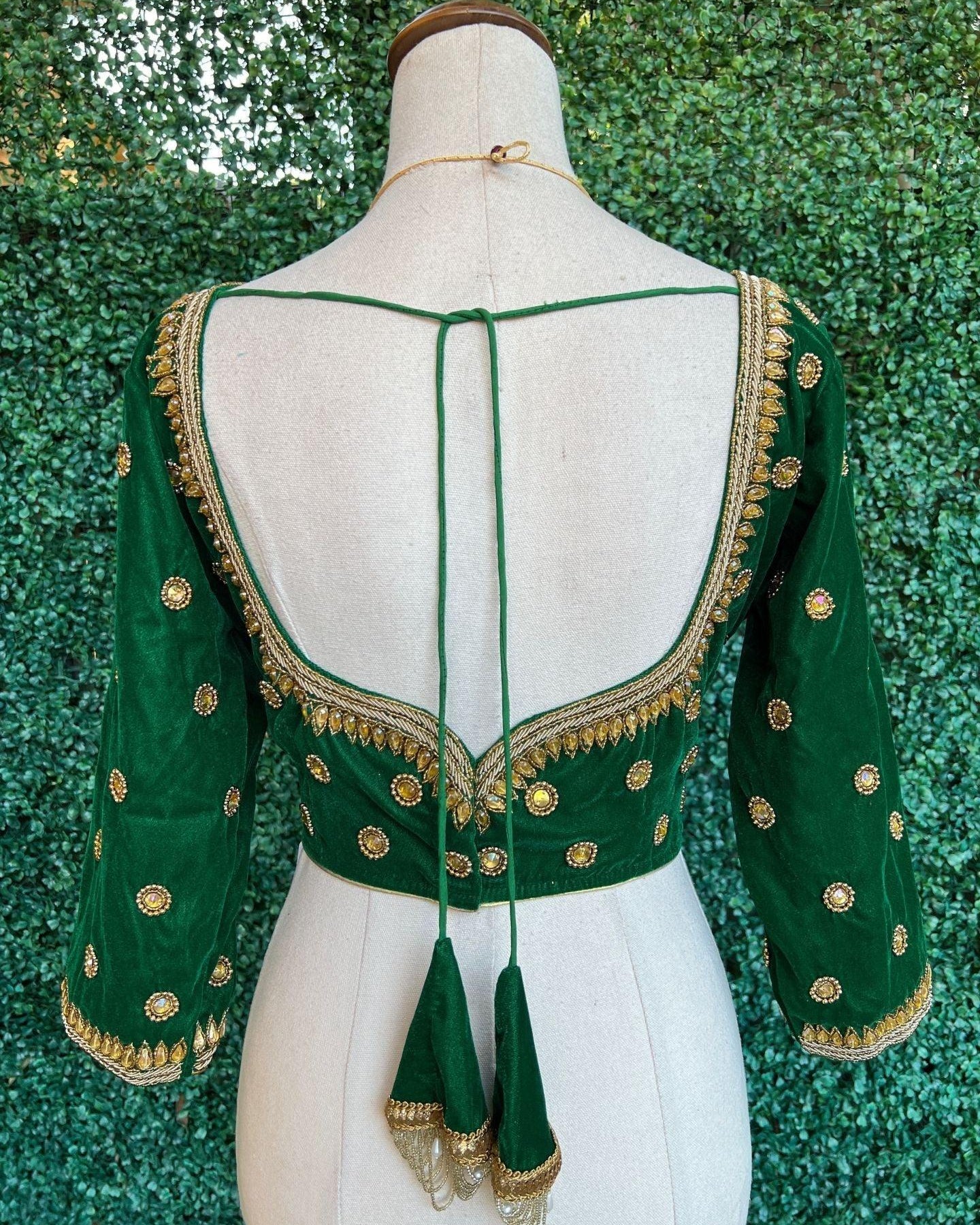 Green Velvet Hand Embroidered Blouse - Boutique Nepal Au