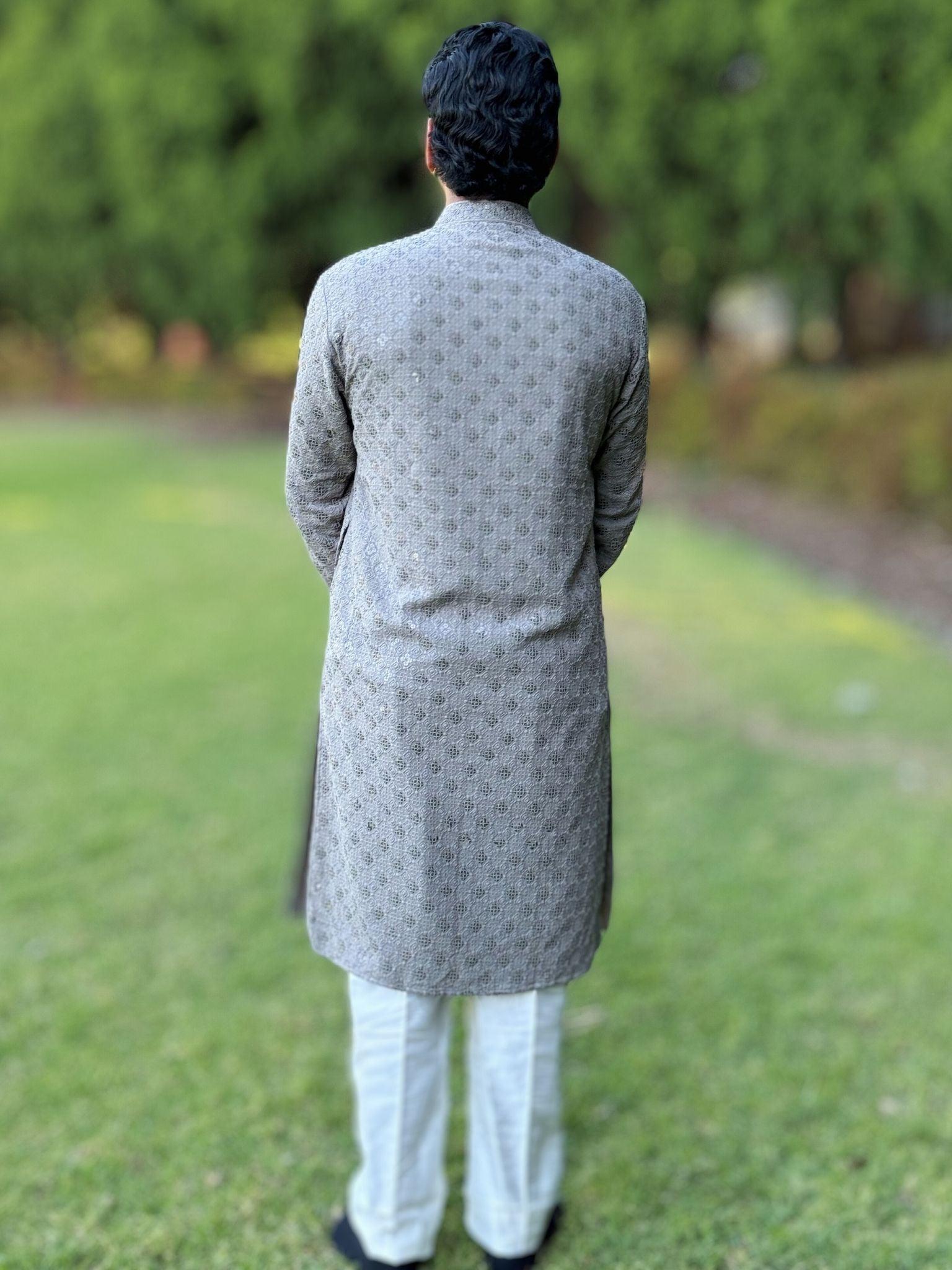 Grey Chikankari Kurta Set - Boutique Nepal