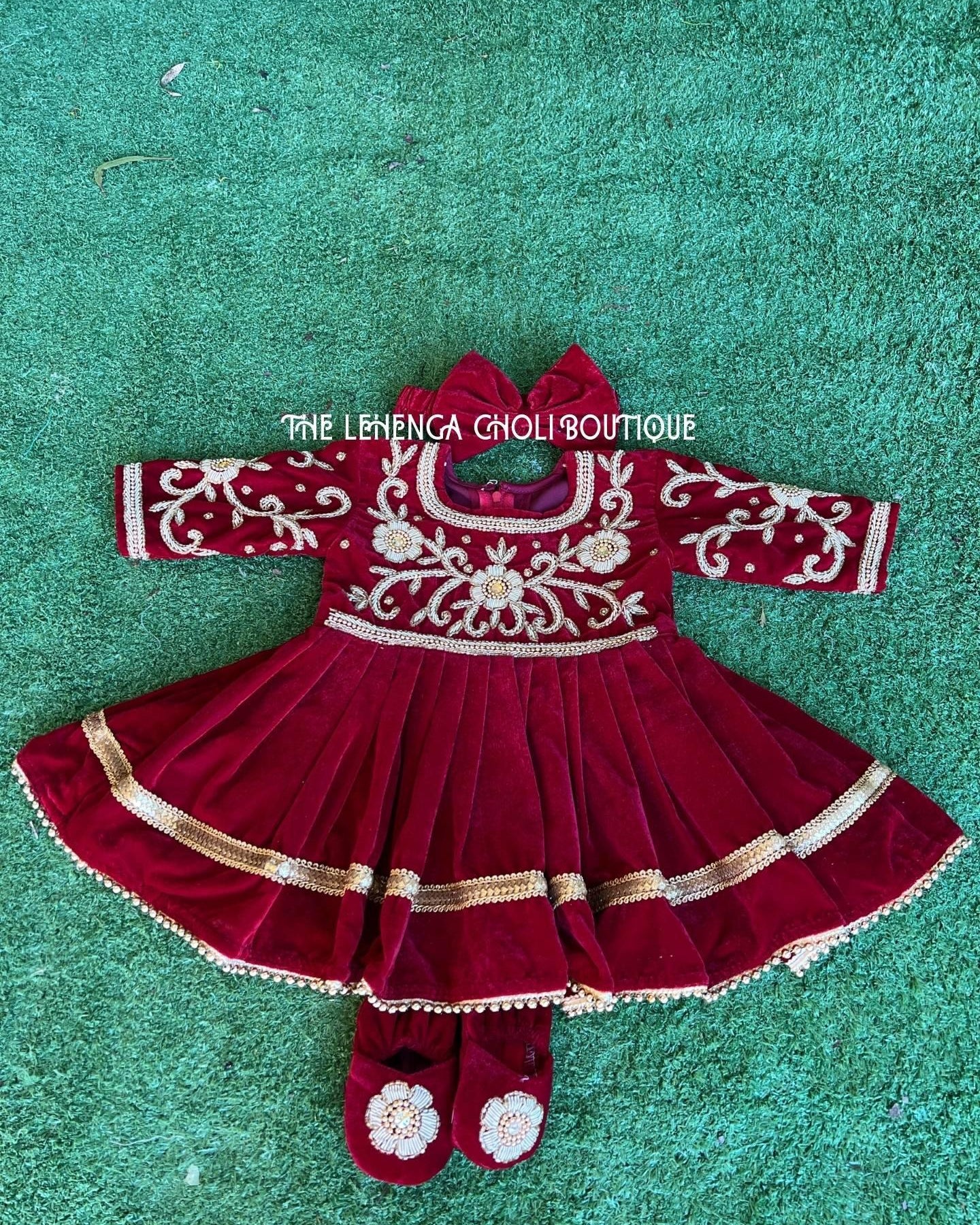 Hand Embroidery Baby Girl Dress for 5-12 Months In Dark Red - Boutique Nepal Au