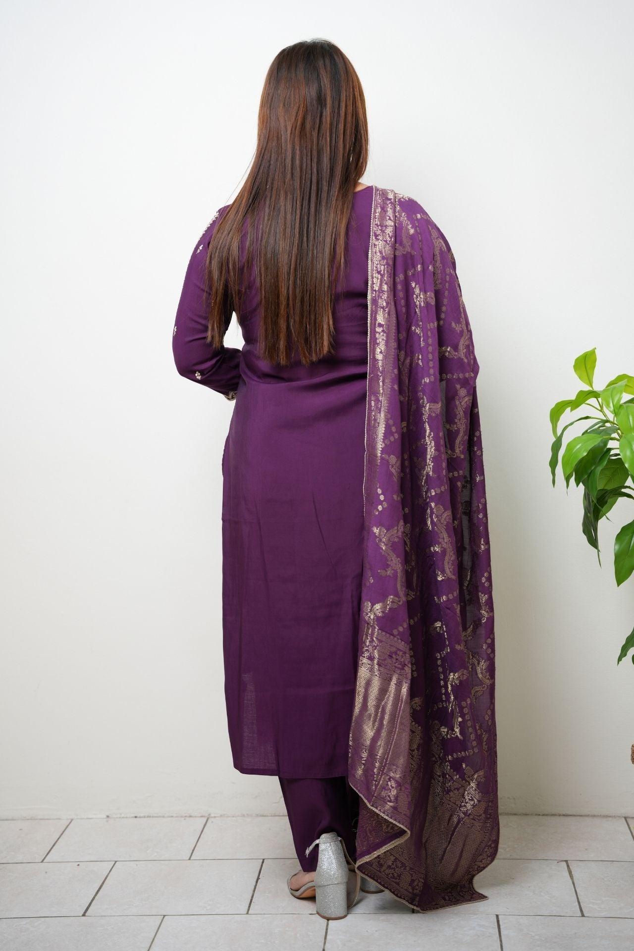 Hand Work Kurta Pant With Banarasi Silk Dupatta - Boutique Nepal