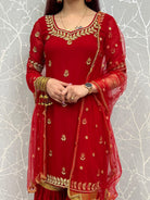 Handwork Sharara Kurti Suit In Red - Boutique Nepal