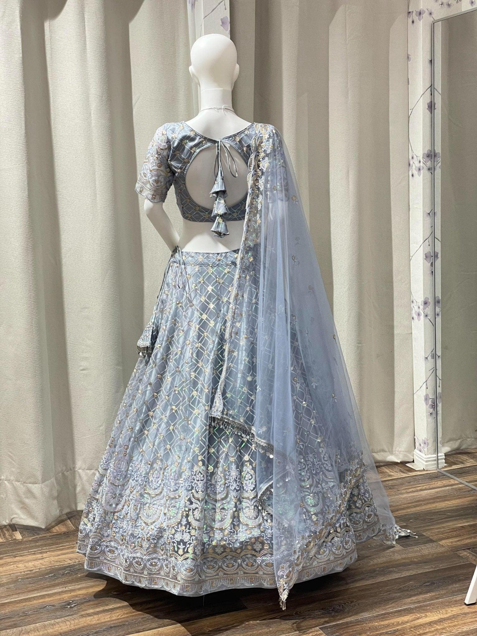 Grey Pure Organza & Net Embroidered Handcrafted Lehenga Set Design by  Ridhima Bhasin at Pernia's Pop Up Shop 2024