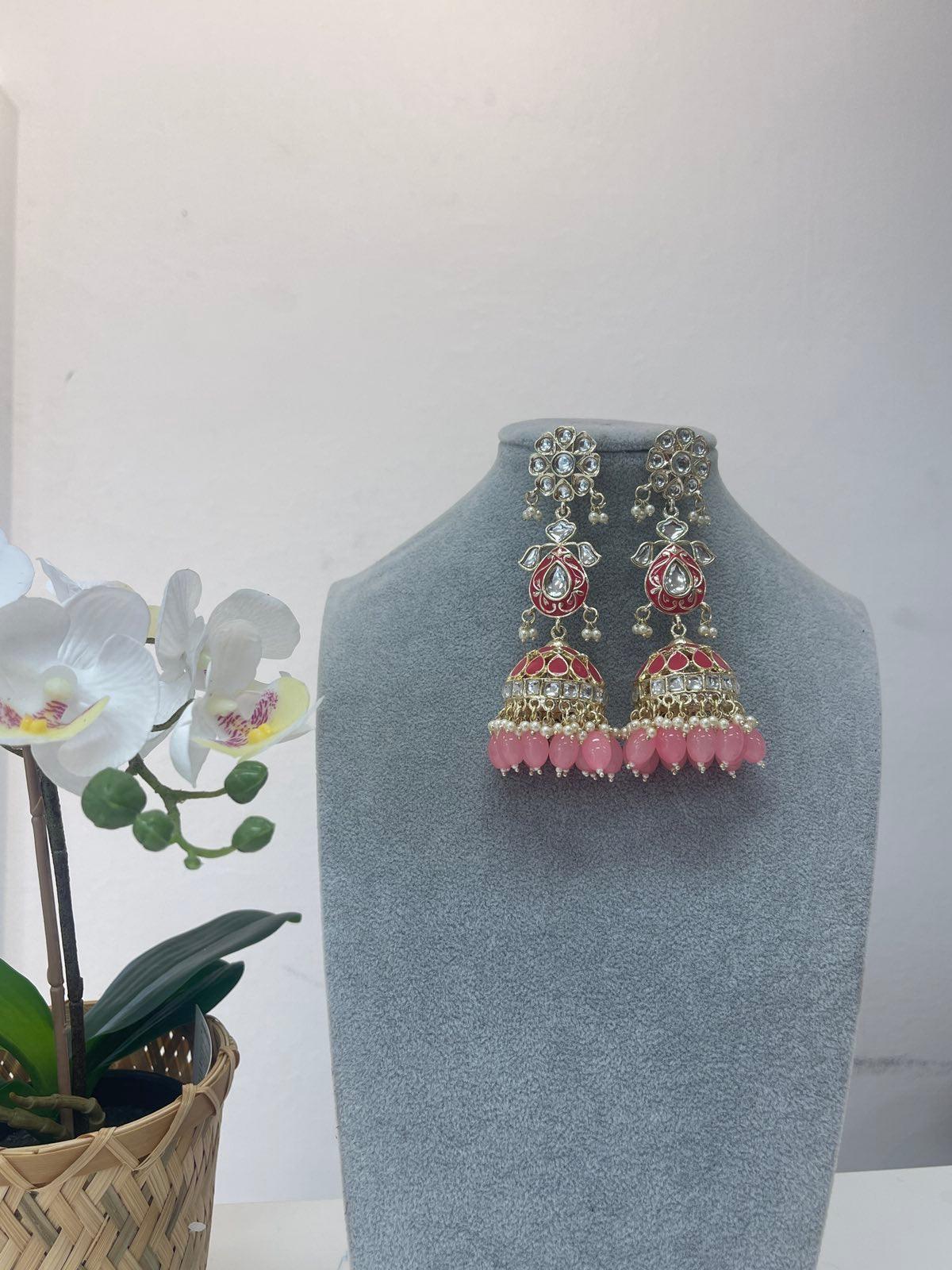 Heavy Pink Jhumki Earring - Boutique Nepal