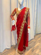 Heavy Red Bridal Hand Embroidered Saree Set - Boutique Nepal