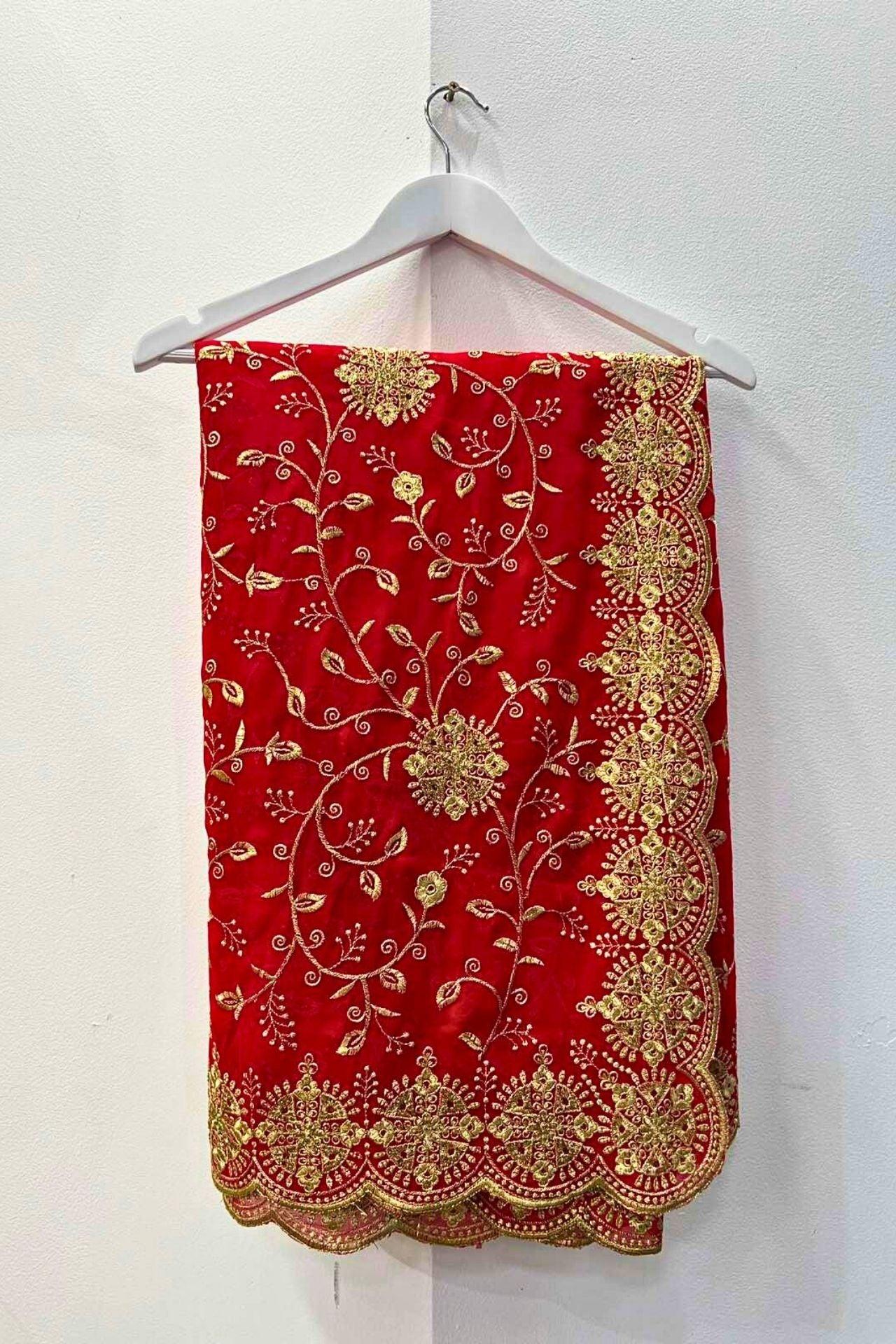 Heavy Tread Work Saree In red - Boutique Nepal