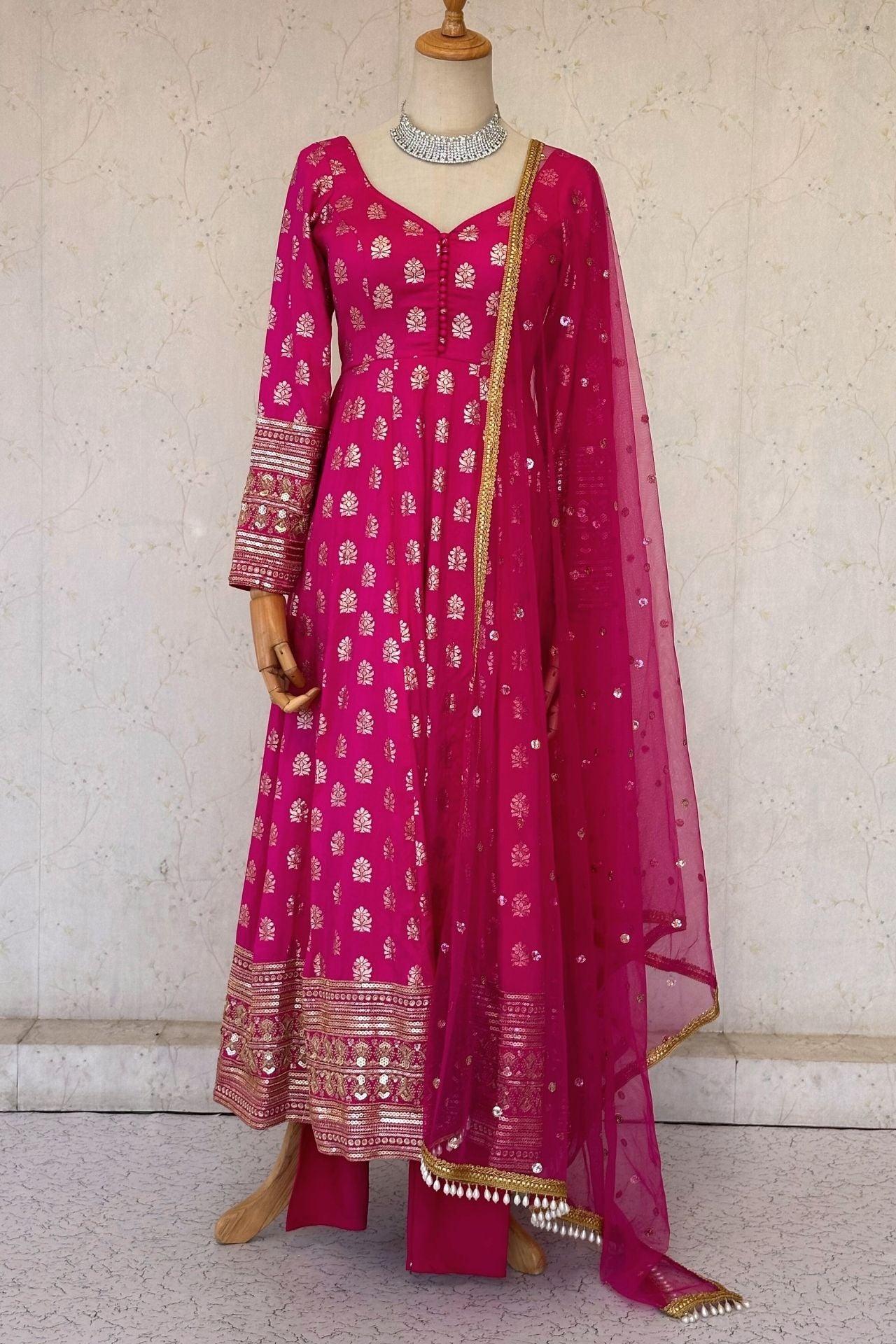 HotPink Dolasilk Anarkali Set - Boutique Nepal