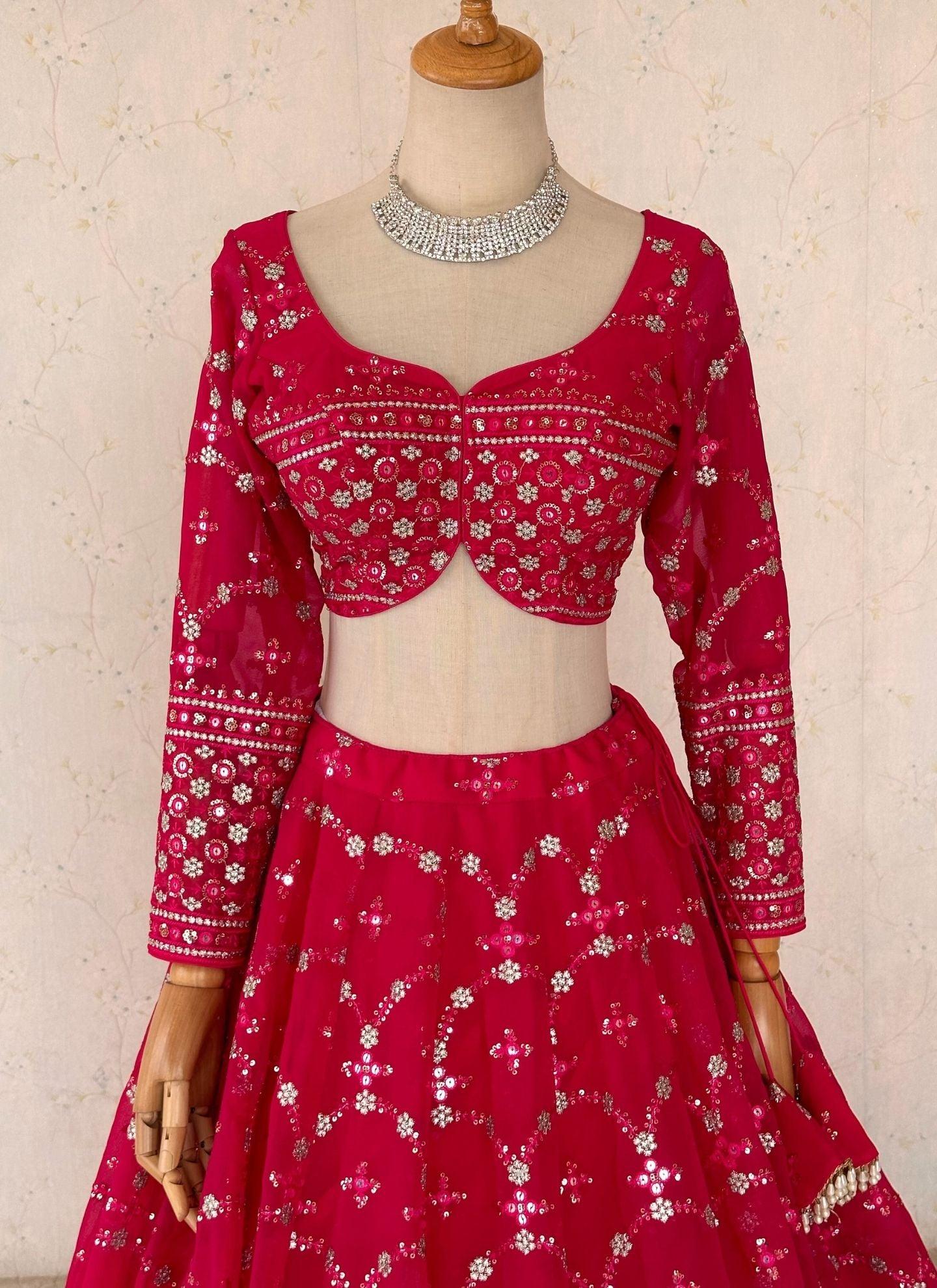 HotPink Embroidered Lehenga Set With Zari Work - Boutique Nepal