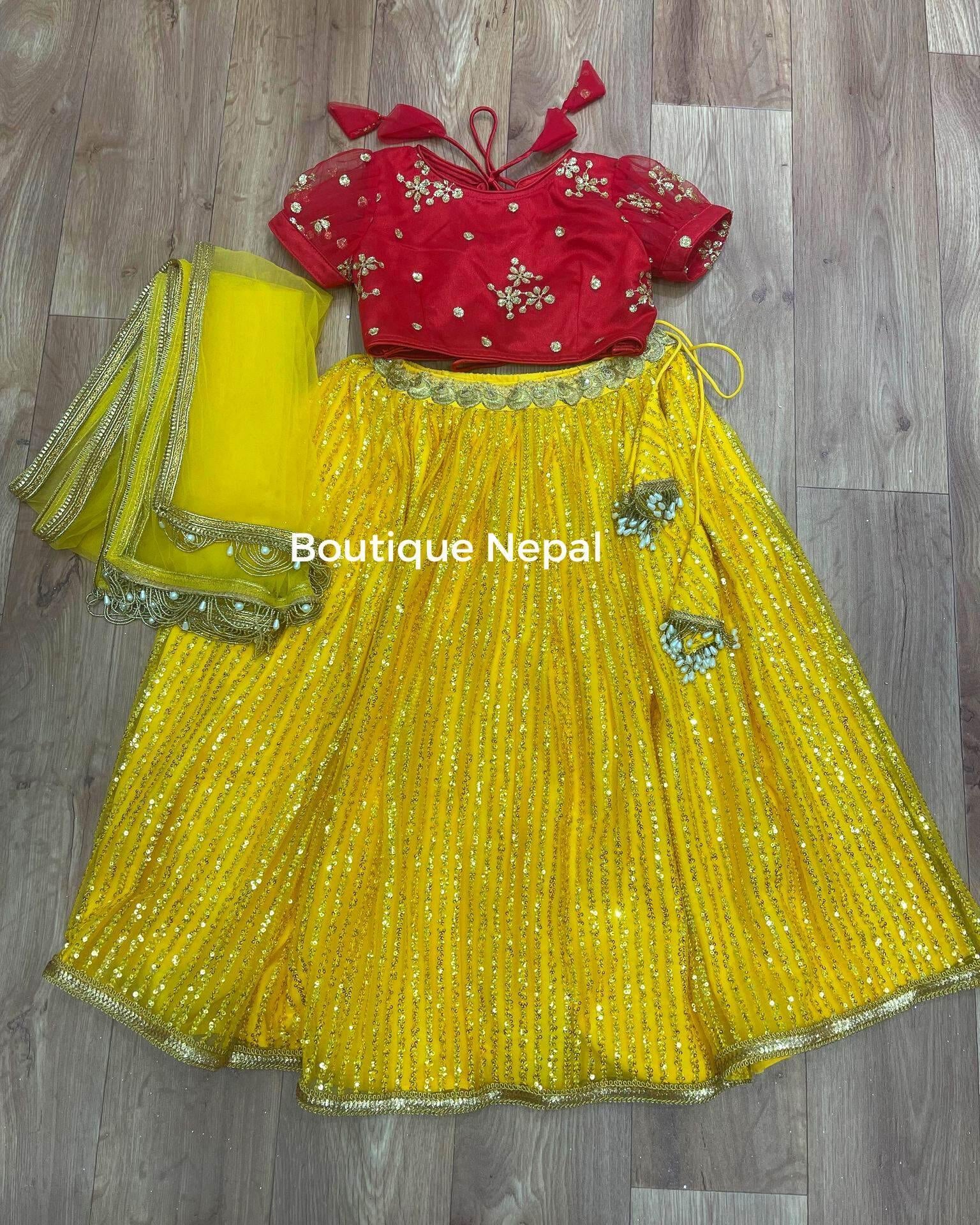 Kids Lehenga Set On Red and Yellow - Boutique Nepal Au
