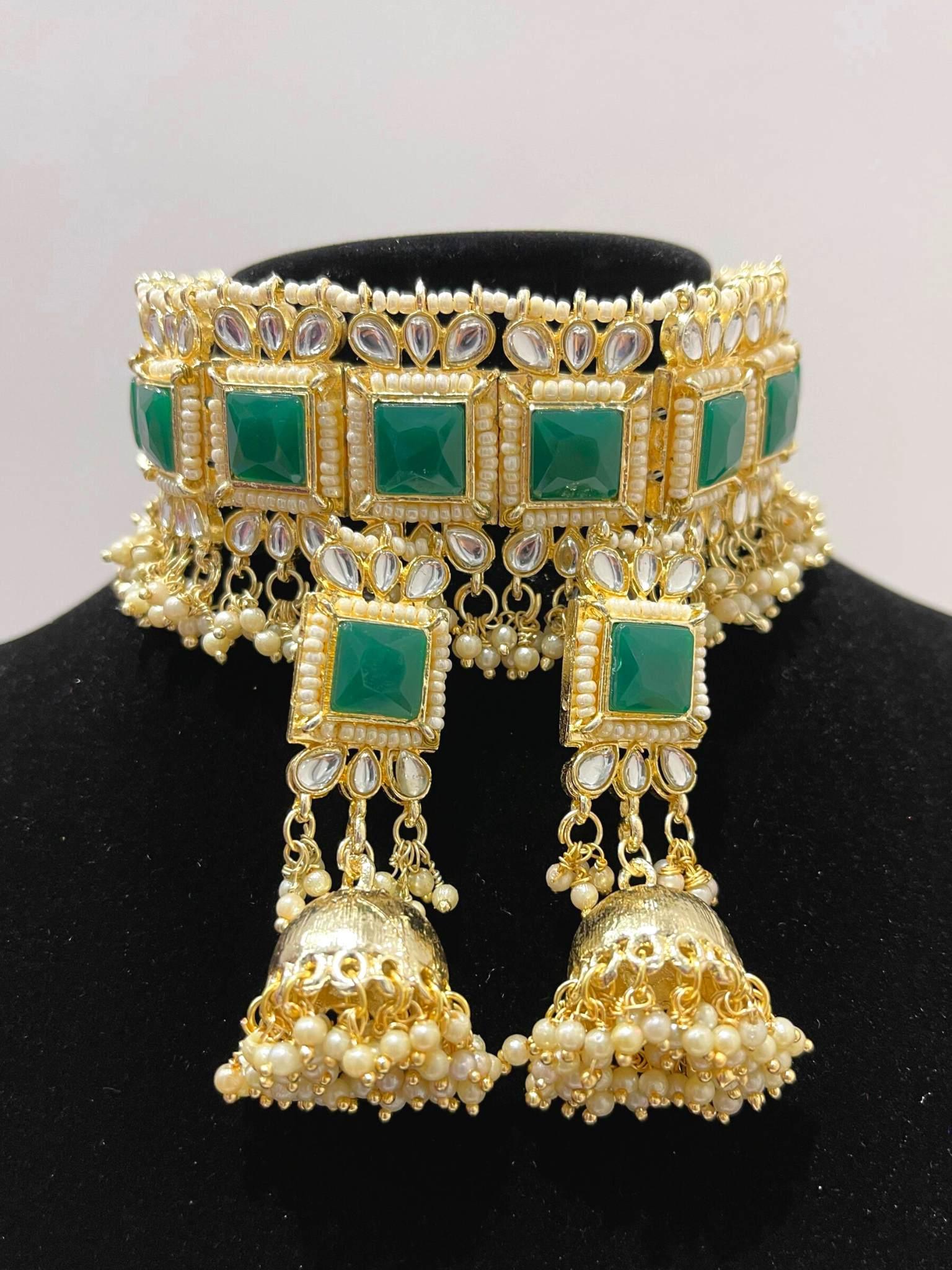 kundan polki choker necklace earrings - Boutique Nepal