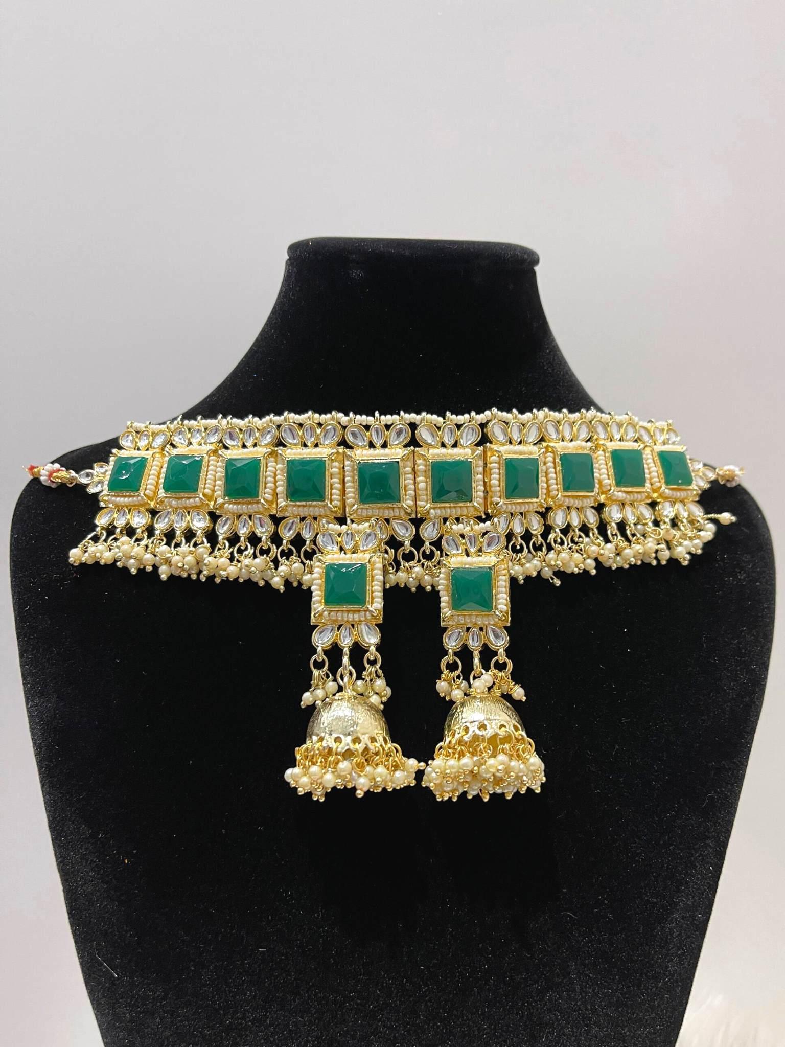 kundan polki choker necklace earrings - Boutique Nepal