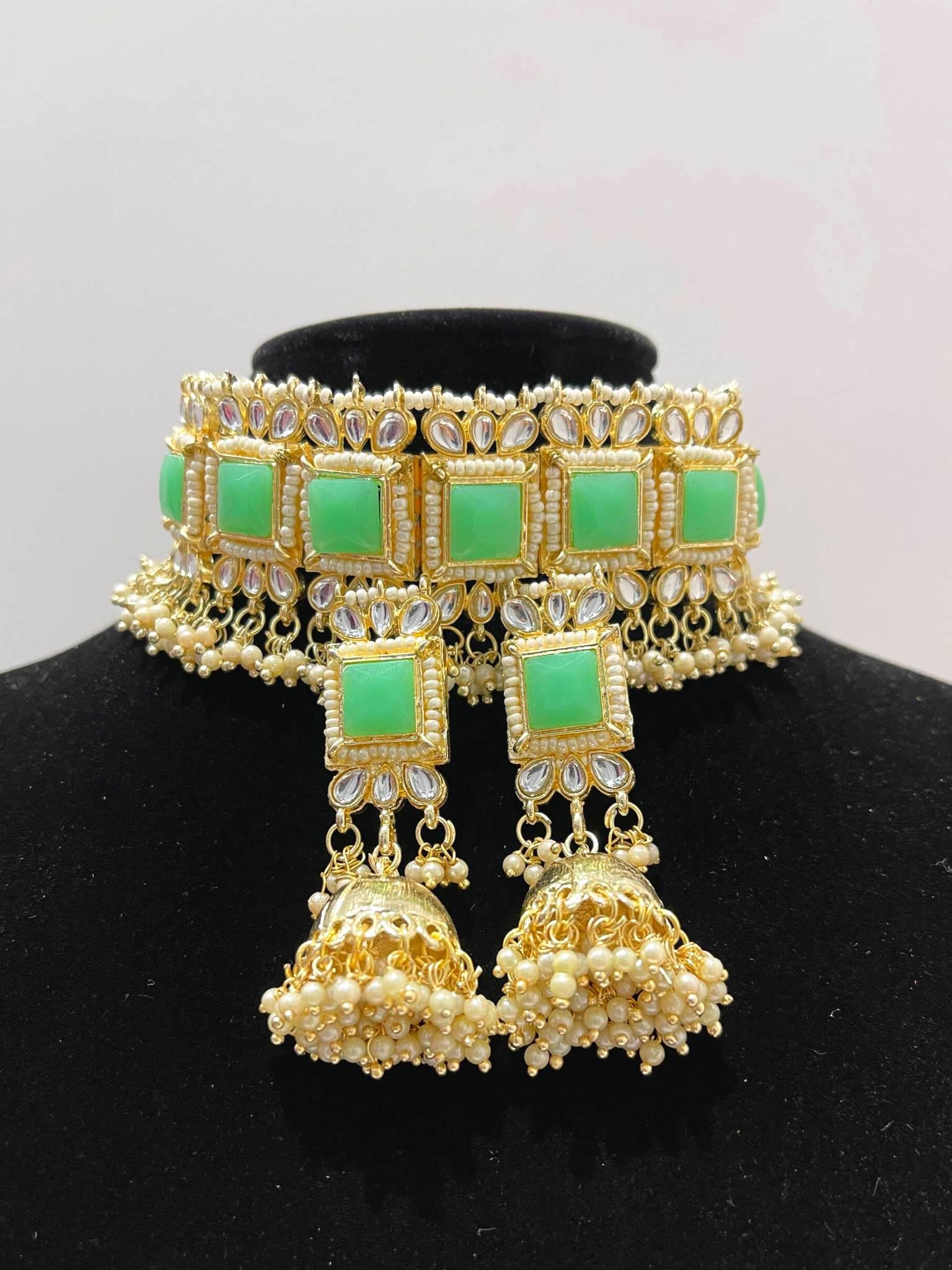 kundan polki choker necklace earrings - Boutique Nepal