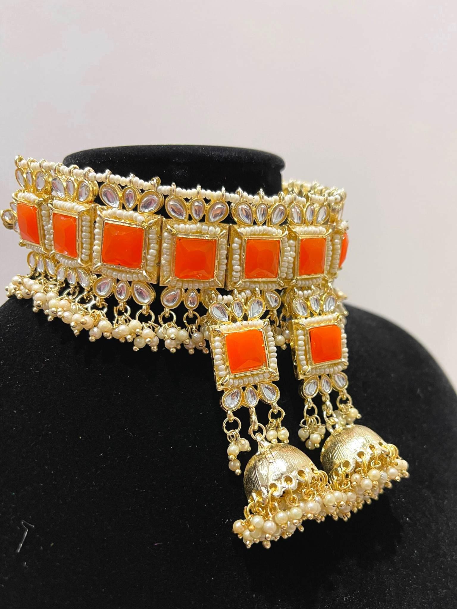 kundan polki choker necklace earrings - Boutique Nepal