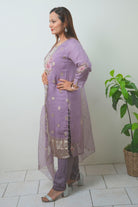 Lavender Hand Embroidered Kurta Set - Boutique Nepal