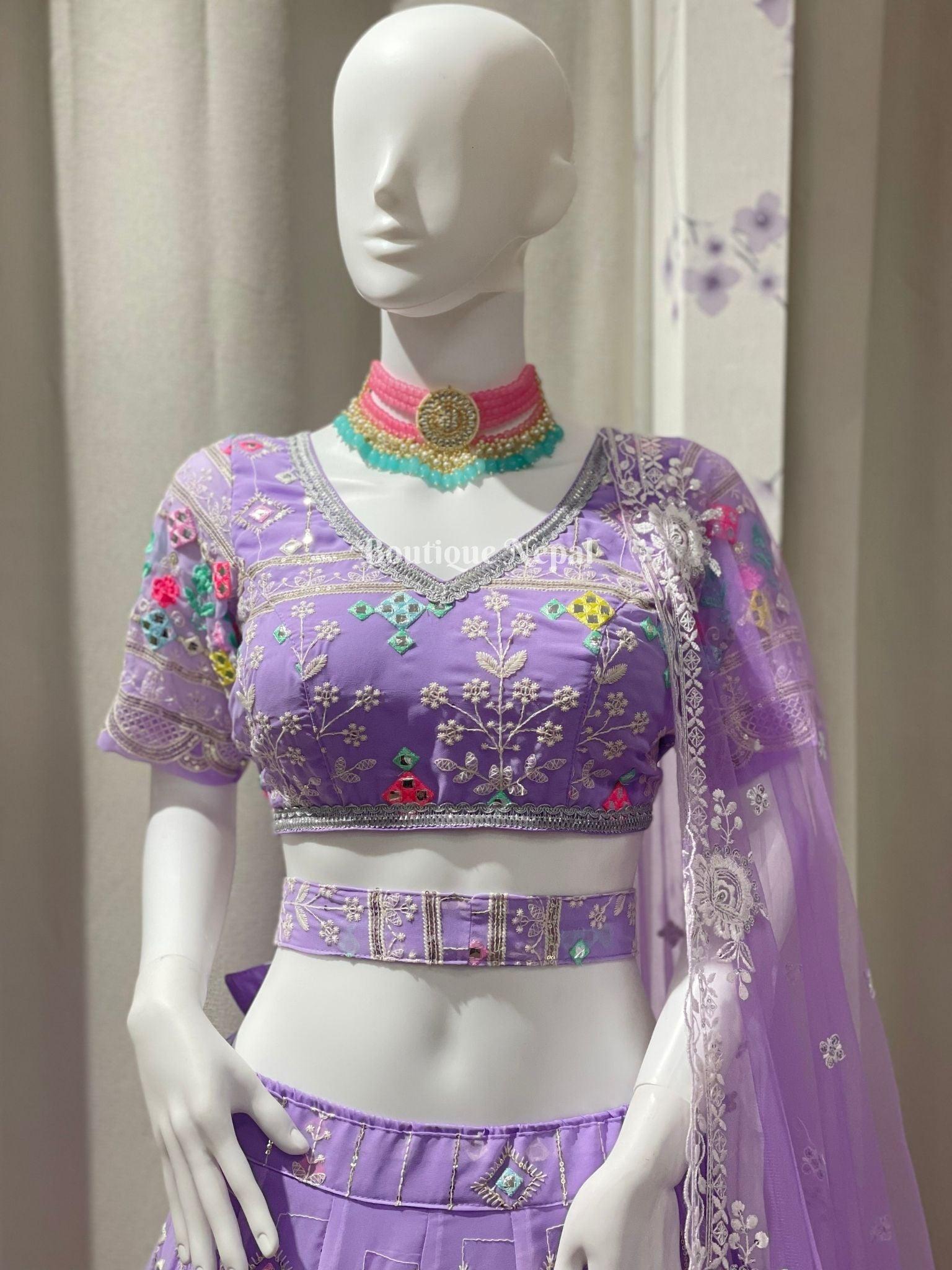 Lavender Ranimaya Lehenga Choli Set - Boutique Nepal