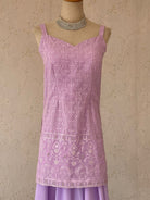 Lavender Sleeveless Kurti Plazo Sequence Work - Boutique Nepal