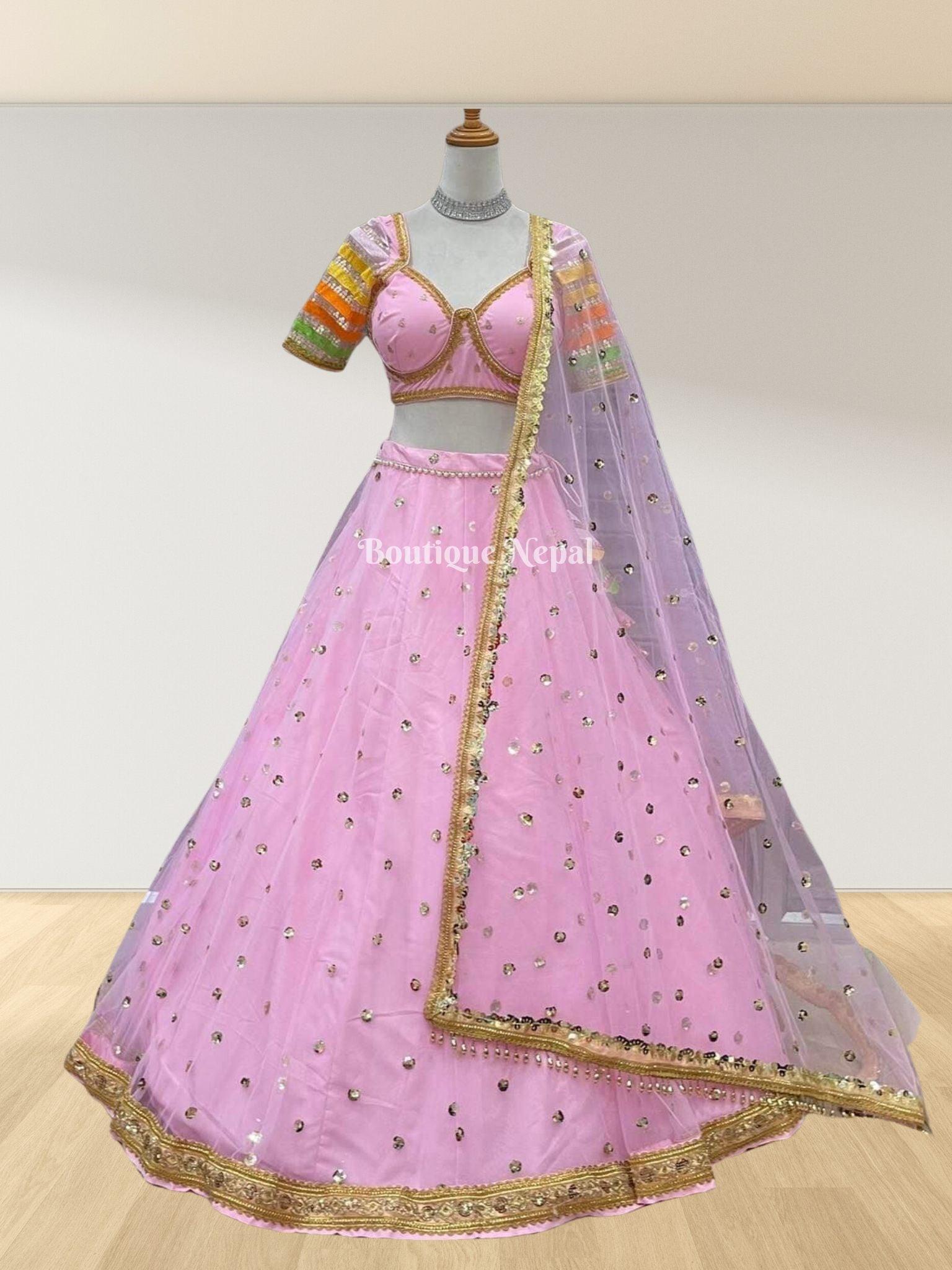 Lehenga Choli Set In Pink - Boutique Nepal