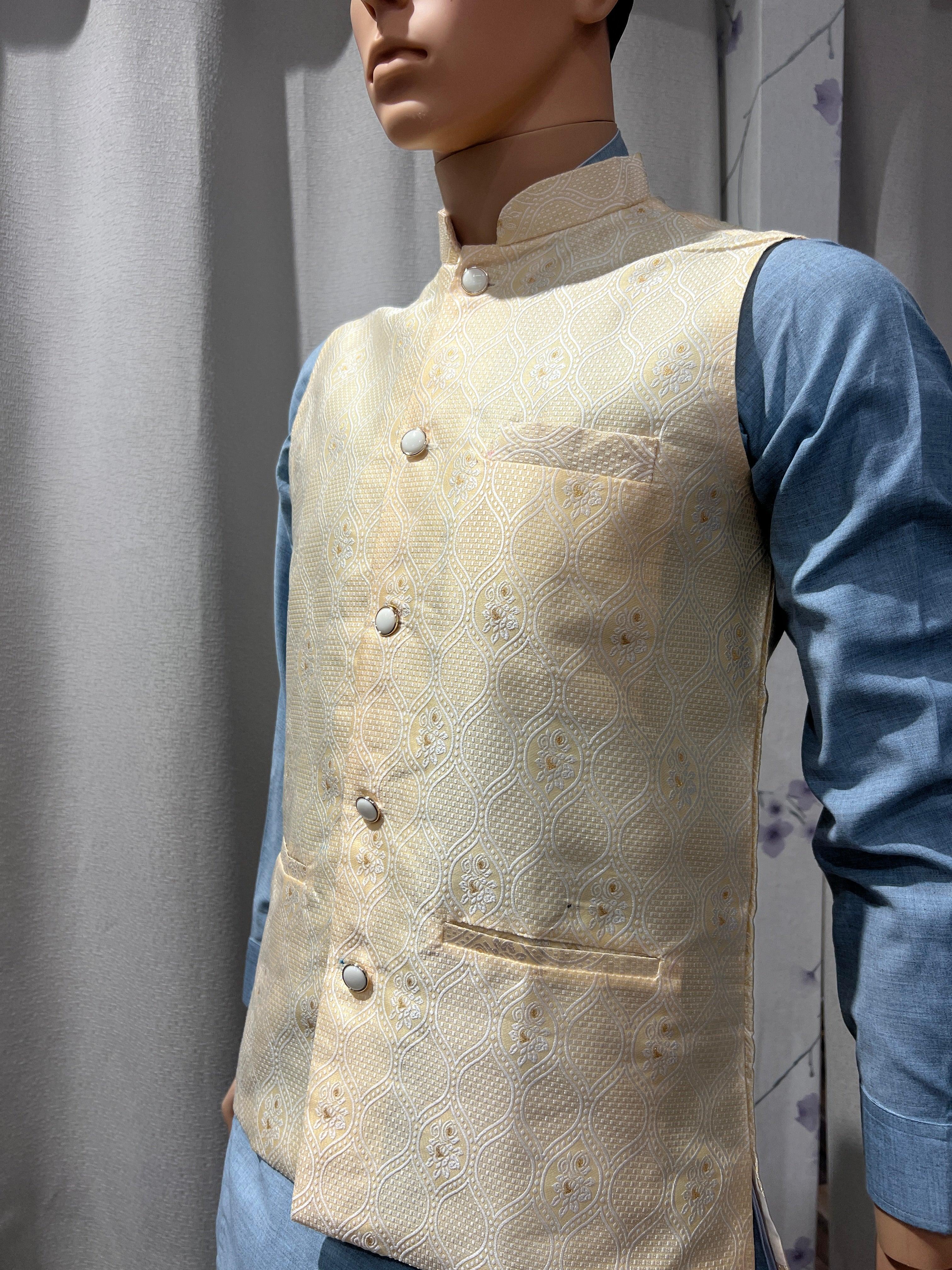 Light Gold Color Nehru Waistcoat - Boutique Nepal