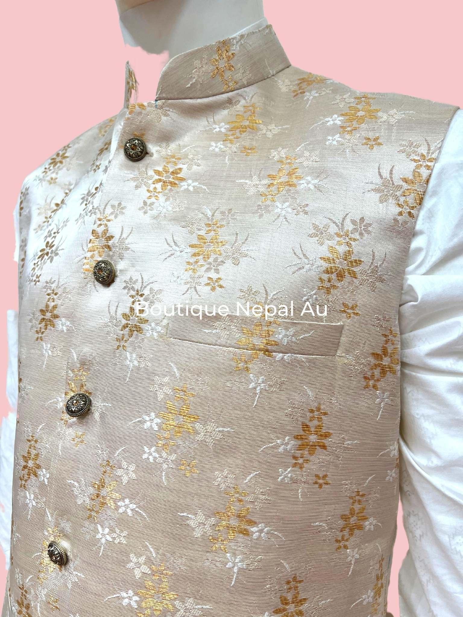 Light Gold Waist Coat - Boutique Nepal