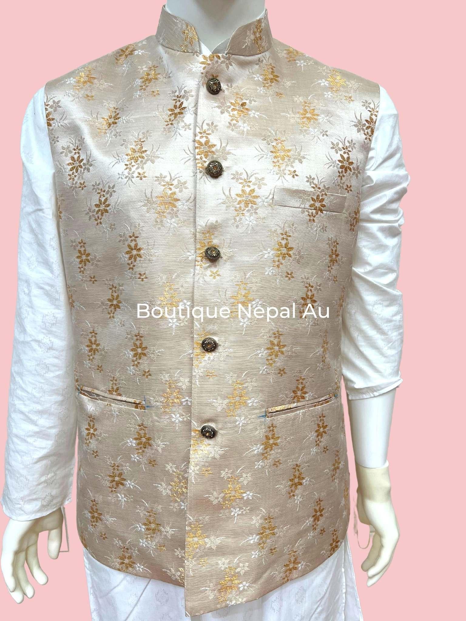 Light Gold Waist Coat - Boutique Nepal Au