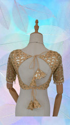 Light Golden Half Sleeves Blouse With Pearls - Boutique Nepal