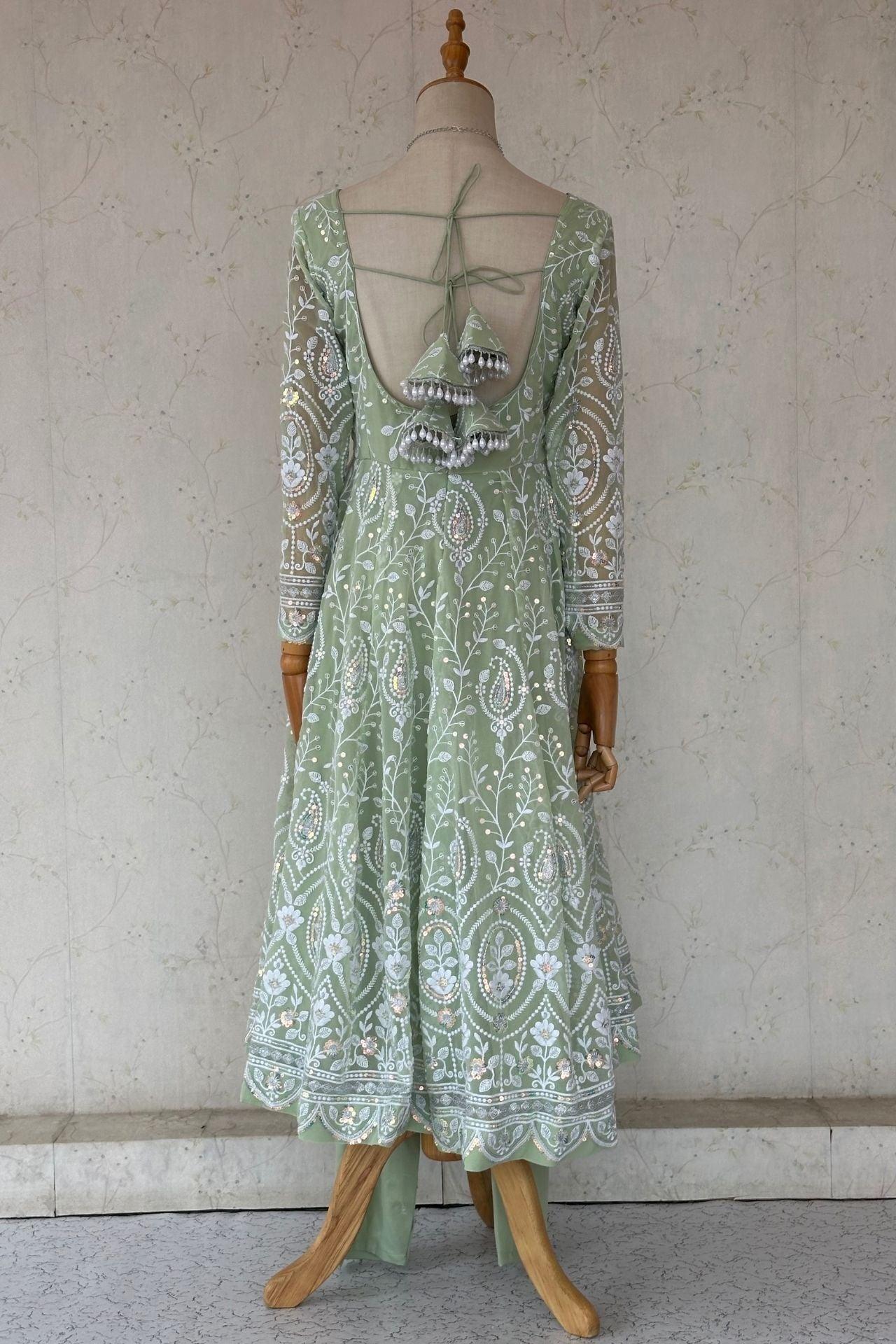 Light Green Embroidered Anarkali Set - Boutique Nepal