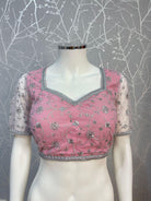 Light Pink Net Blouse Silver Border - Boutique Nepal