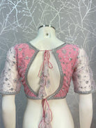 Light Pink Net Blouse Silver Border - Boutique Nepal