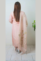 Light Pink Tissue Silk Printed & Embroidered Kurta Set - Boutique Nepal